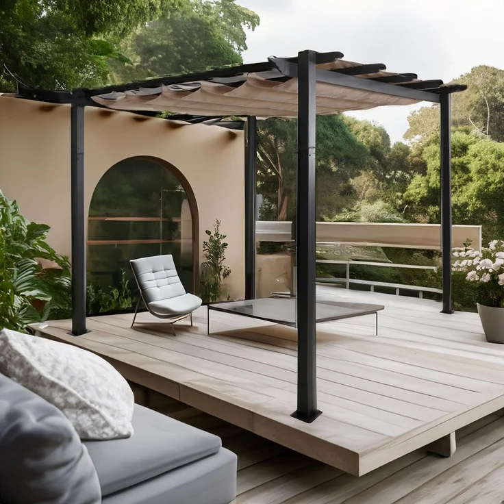 Mendler 'HWC-N93' Pergola, stabiles 8cm-Gestell mit Schiebedach UV50+ 3x3 m, Aluminium, Creme – Bild 1
