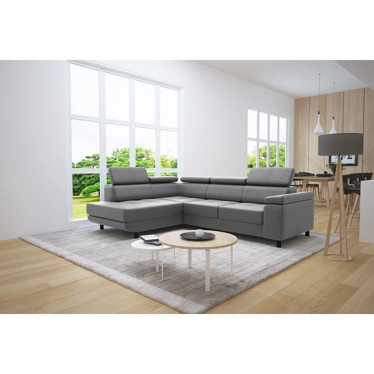 thematys Ecksofa LUNA L 250 x 183 cm, mit Schlaffunktion, mit Bettkasten, mit verstellbaren Kopfstützen, Grau (Monolith 85), Ausrichtung Links – Bild 1