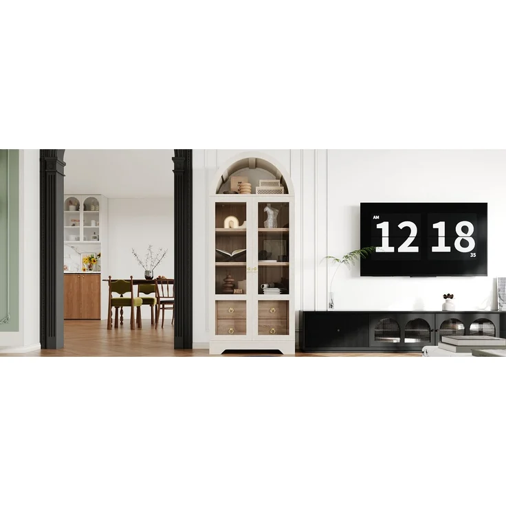 ZUBALIYA Highboard mit verstellbaren Regalböden und Schubladen / Küchenschrank mit transparentem Glas und großem Stauraum, mit ideal für Esszimmer und wohnzimmer und Küche (Weiß) – Bild 5