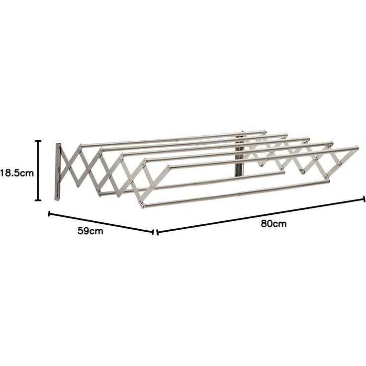 Wäscheständer Wandmontage ausziehbar 7 Stangen 42-80x59x19cm Silber – Bild 8