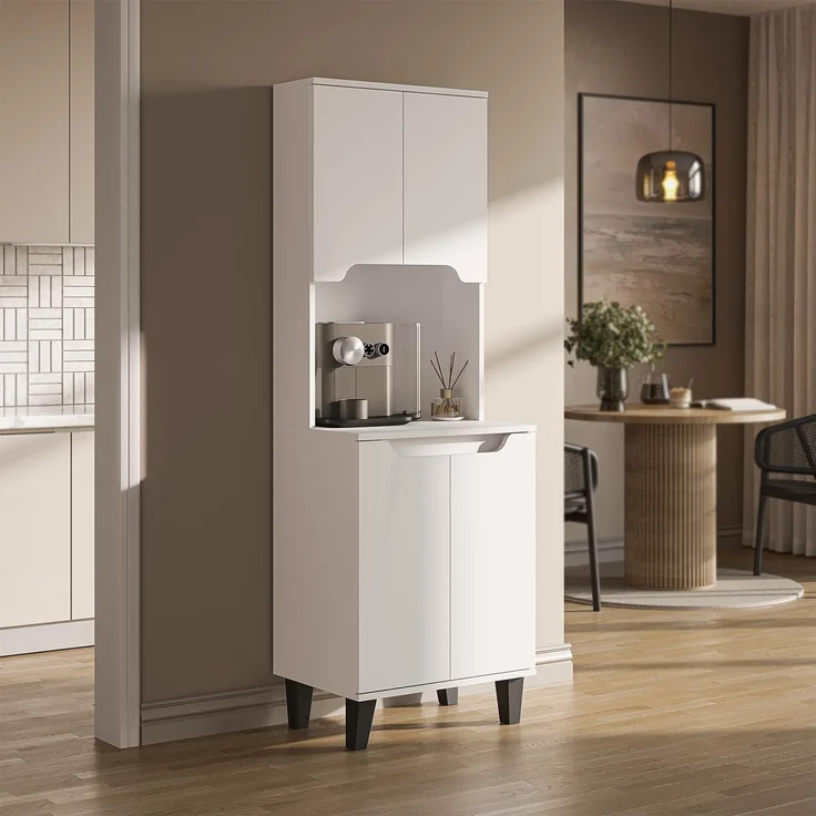 Roomart Küchenbuffet DEFNE mit Nische Kaffeebar Mikrowellenschrank Vorratsschrank, 5 Farben Offene Nische für Kaffeemaschine, 4 Türfächer – Bild 3