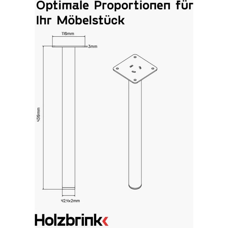HOLZBRINK Tischbein Tischbeine 43 cm Metall Elfenbein 4 Stk. Ø42,4 mm, Möbelfüße für Couchtisch, Nachttisch, Bank, TV-Tisch – Bild 2