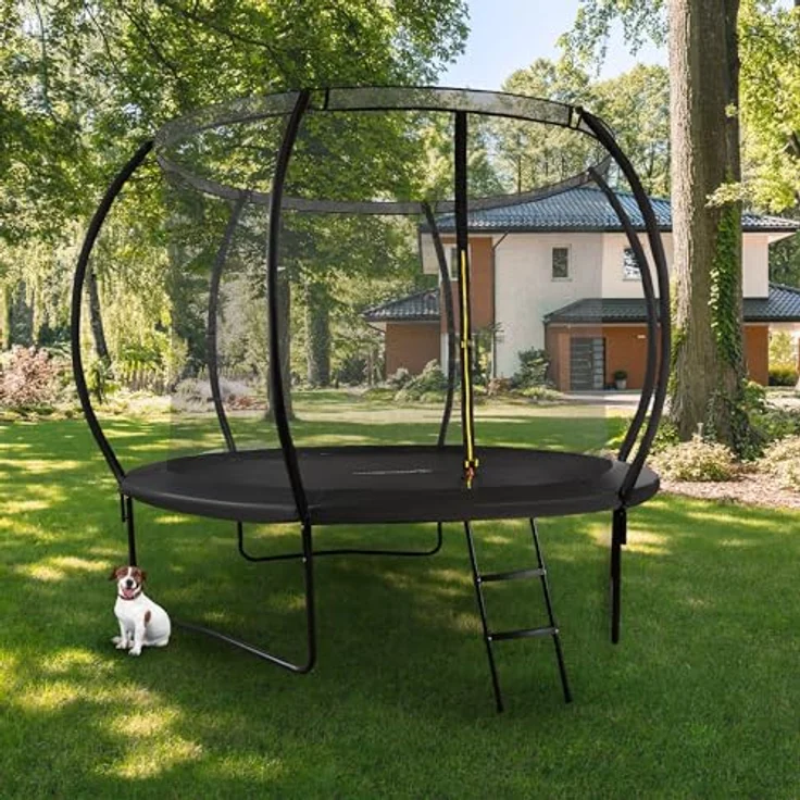 HyperMotion TRAMPOLINE 10FT, Kindertrampolin 305 cm mit Netz und Leiter, schwarz, wetterfest und schnelltrocknend, für Garten und Haus – Bild 3
