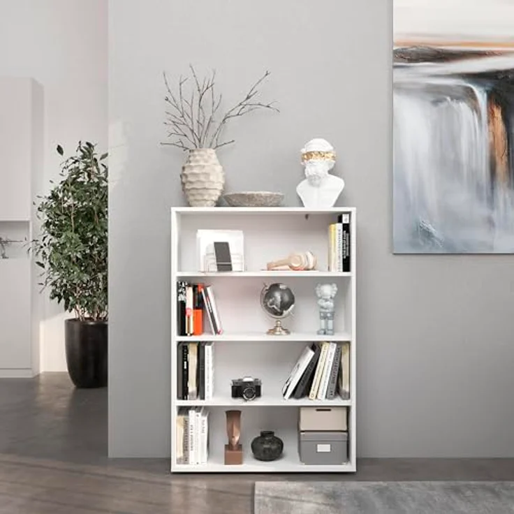 KOMTO Bücherregal Lumo 80 cm breit Regal mit 3, 4, 6 Ebenen und Höhenverstellbare Regale, Aufbewahrungsregal Bookshelf Weiß – Bild 5