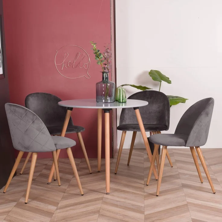 39F FURNITURE DREAM Set mit 2 skandinavischen Stühlen aus Samt mit Metallbeinen aus Eiche, für Esszimmer, Küche, Wohnzimmer, Stoff, Grau, 56 x 50 x 78 cm – Bild 7