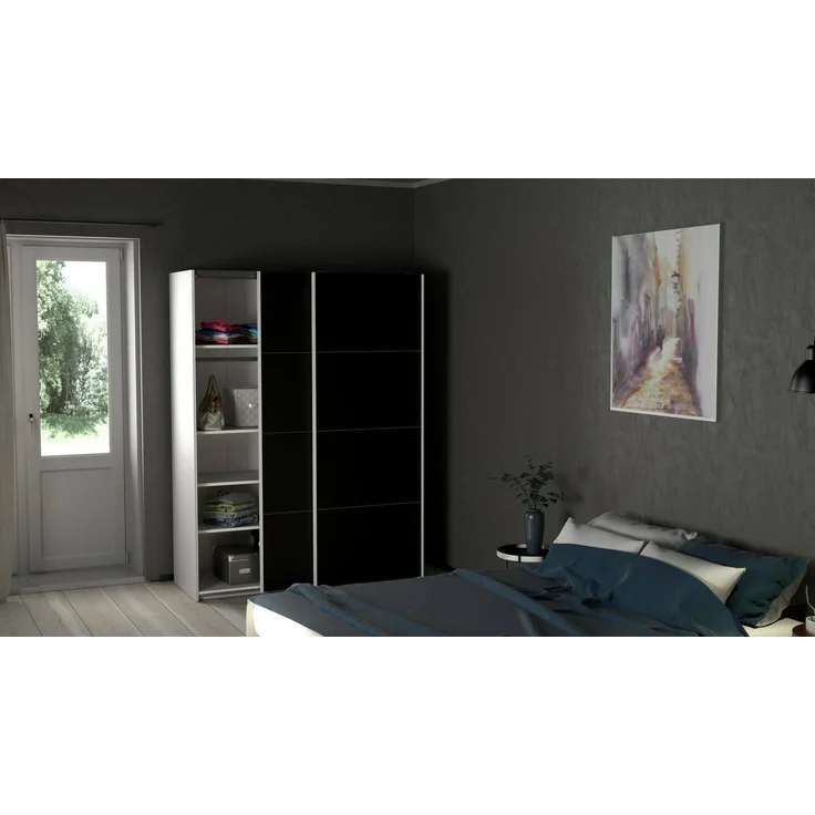 Dmora Kleiderschrank 2 Türen Maurice, Schlafzimmermöbel, Schrank, Garderobe, 150x61 h200 cm, Weiß und Schwarz – Bild 2