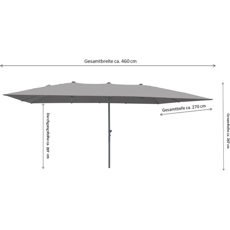 LECO Doppelsonnenschirm rechteckig, Aluminium-/Stahlrohrgestell anthrazit, Polyester anthrazit, 4,6x2,7 m – Bild 9