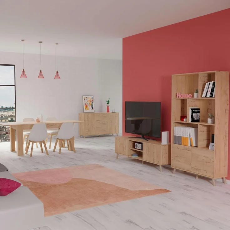 Muebles Pitarch | TV-Schrank mit Beinen, 2 Türen und Regal, industrieller Fernsehschrank, Eiche Gold, 55 x 160 x 40 cm, Wohnzimmermodul, Modern, Modell Oslo – Bild 5