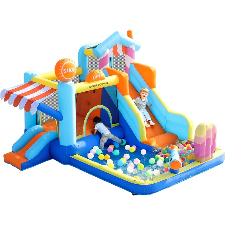 LVHOM Aufblasbare Hüpfburg mit Gebläse, Spielpool, Trocken-/Wasserrutsche, Springburg Outdoor, Wasserpark mit Trampolin, Planschbecken, 340 x 395 x 236cm – Bild 2