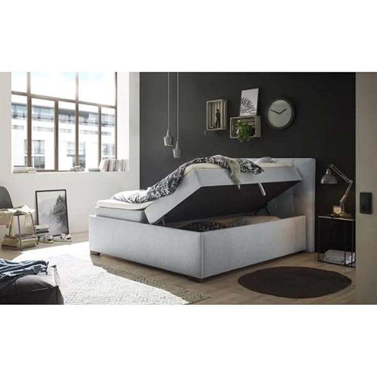 Stella Trading ARTOS 6 Boxbett 180x200 mit Bettkasten, Silber - Bequemes Doppelbett mit Kaltschaum Topper - 203 x 123 x 213 cm (B/H/T), (56-U22-89x) – Bild 4