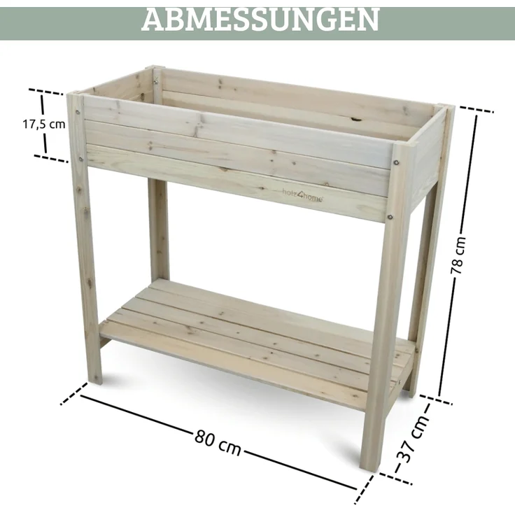 Hochbeet Balkon Holz KLEO - Inkl. Vlies & Handschuhe | Pflanzkasten hoch Blumenkasten aus Tannenholz Kräuterbeet Wetterfest, Grauweiß – Bild 2