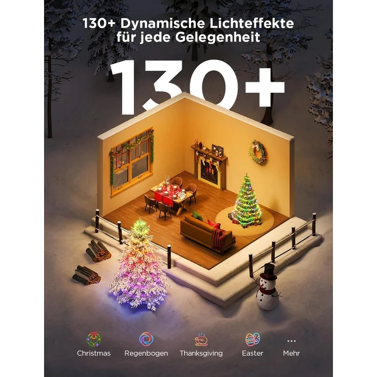 Govee RGBWIC Christmas Lights, 300 LEDs Weilnachtsbeleuchtung Außen, 30M Smarte Lichterkette Innen für Weihnachtsdeko, 130+ Szenen-Modi, Shape Mapping, Kompatibel mit Alexa, Grünes Kabel – Bild 2