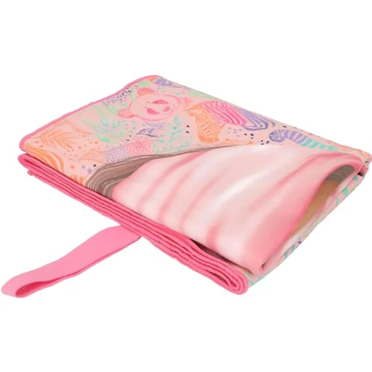 Depesche TOPModel Wild Mikrofaser Handtuch, rosa mit buntem Tier Muster und Gummiband zum Einrollen, 24,5 x 11 x 6,5 cm – Bild 5