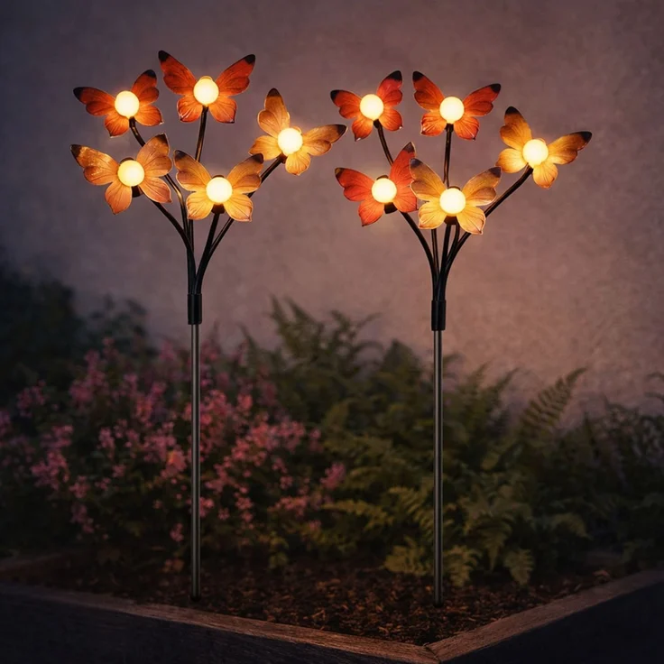 2x LED Solarleuchte, Stecklampe, Schmetterling, H 68 cm – Bild 2