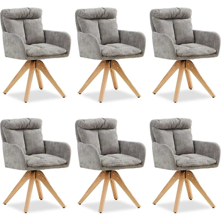 6 Stühle Esszimmer Küchenstühle Sitzkissen Leinen Grau Drehstühle Esszimmerstühle Drehbar Esszimmerstuhl mit Armlehne Dreh Sessel Modern