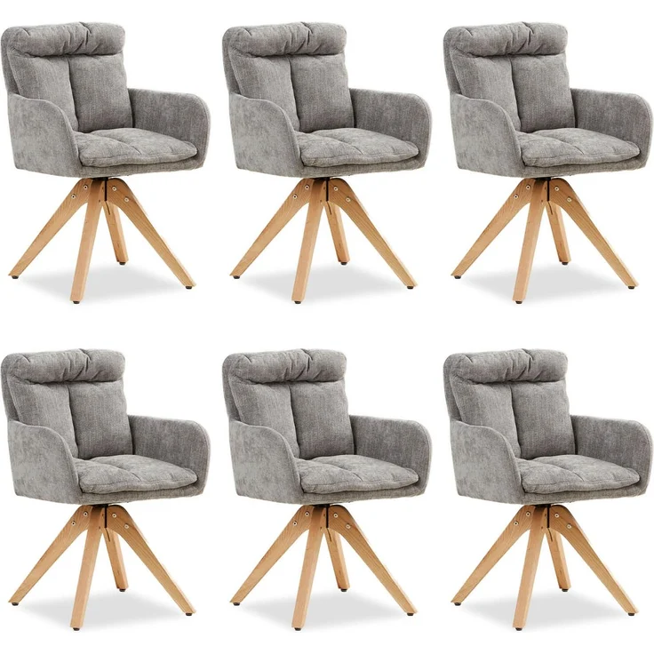 6 Stühle Esszimmer Küchenstühle Sitzkissen Leinen Grau Drehstühle Esszimmerstühle Drehbar Esszimmerstuhl mit Armlehne Dreh Sessel Modern – Bild 1