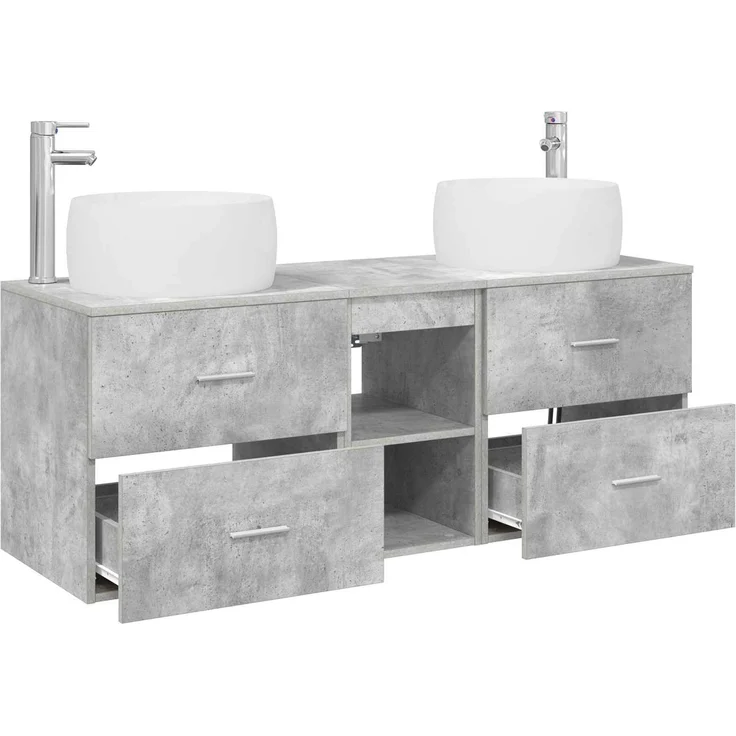 vidaXL Wandmontiertes Badezimmerschrank-Set 3 stk. Betongrau 3405926 – Bild 4