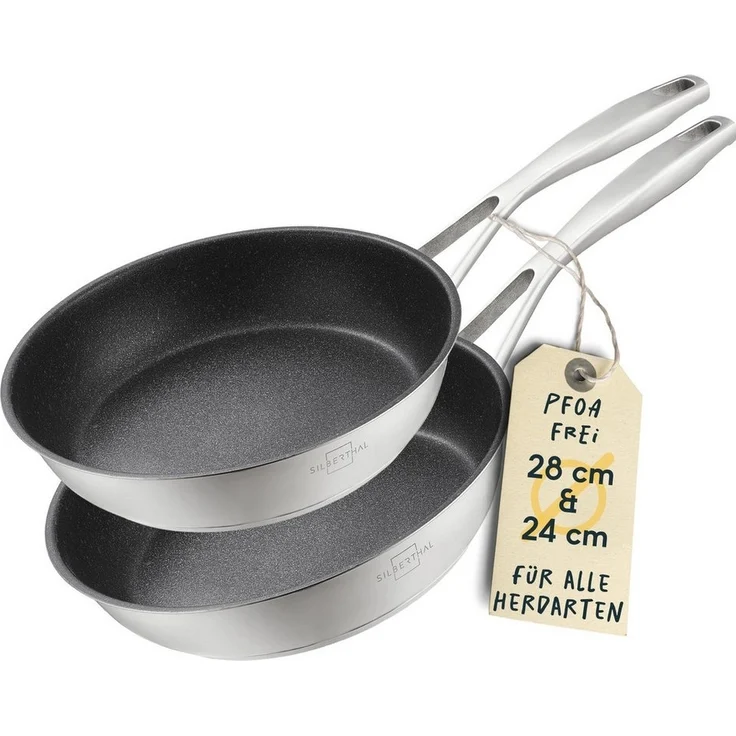 SILBERTHAL Bratpfanne 2er Set 24 & 28 cm, beschichtet, Induktion, Edelstahl (2-tlg), für alle Herdarten, backofenfest – Bild 5