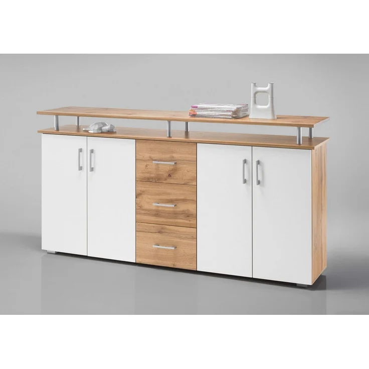 LIFT Highboard mit Ablage in Wildeiche Optik, Weiß - Moderner Wohnzimmerschrank mit Schubladen und viel Stauraum für Ihren Wohnbereich - 178 x 90 x 38 cm (B/H/T) – Bild 2
