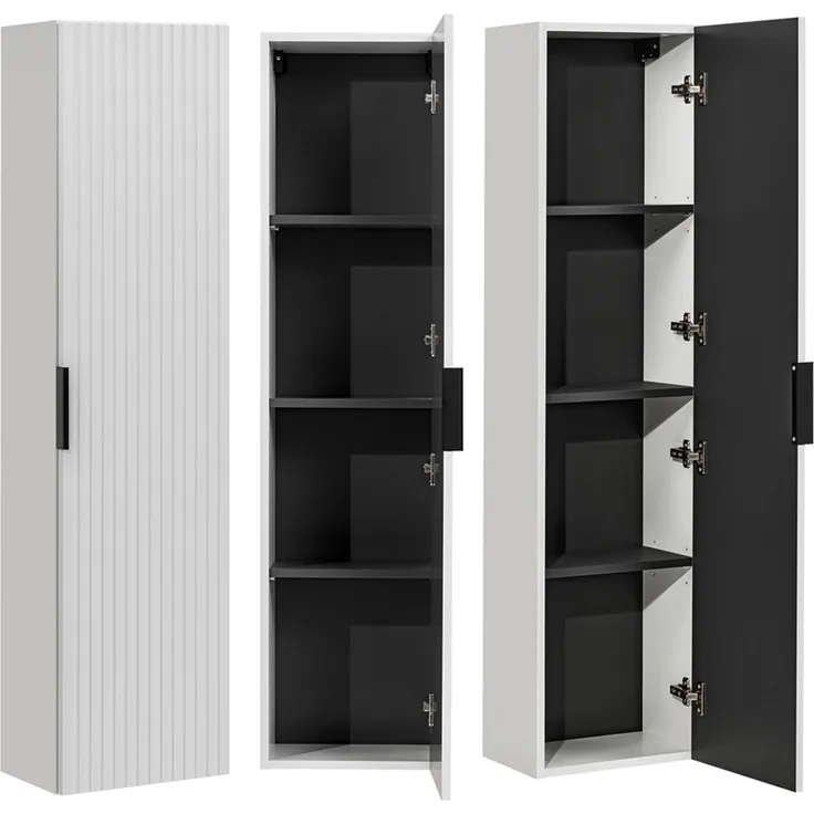 Hochschrank Badschrank 1-türig ADELAIDE-56-WHITE in matt weiß, gerillte Front, B/H/T: 35/140/25 cm