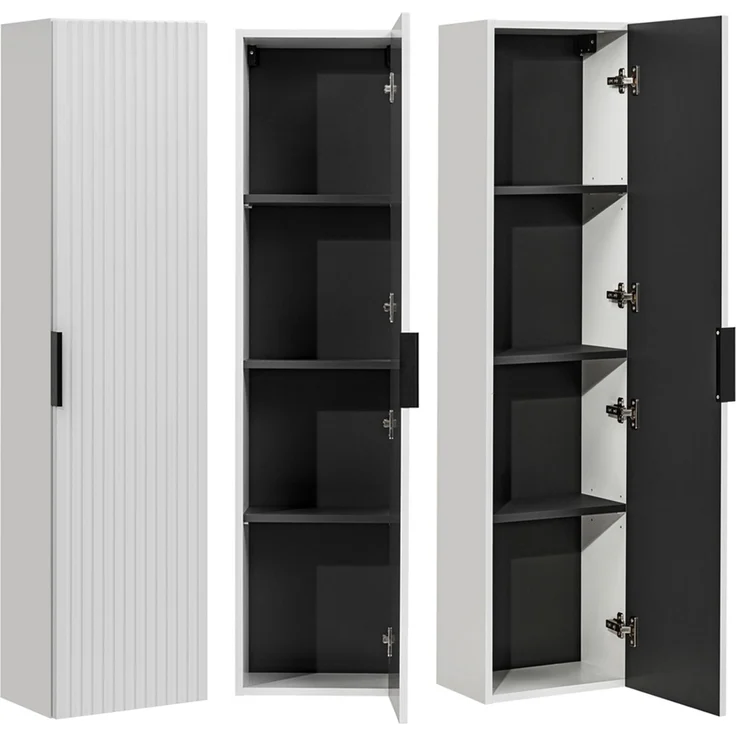 Hochschrank Badschrank 1-türig ADELAIDE-56-WHITE in matt weiß, gerillte Front, B/H/T: 35/140/25 cm – Bild 1