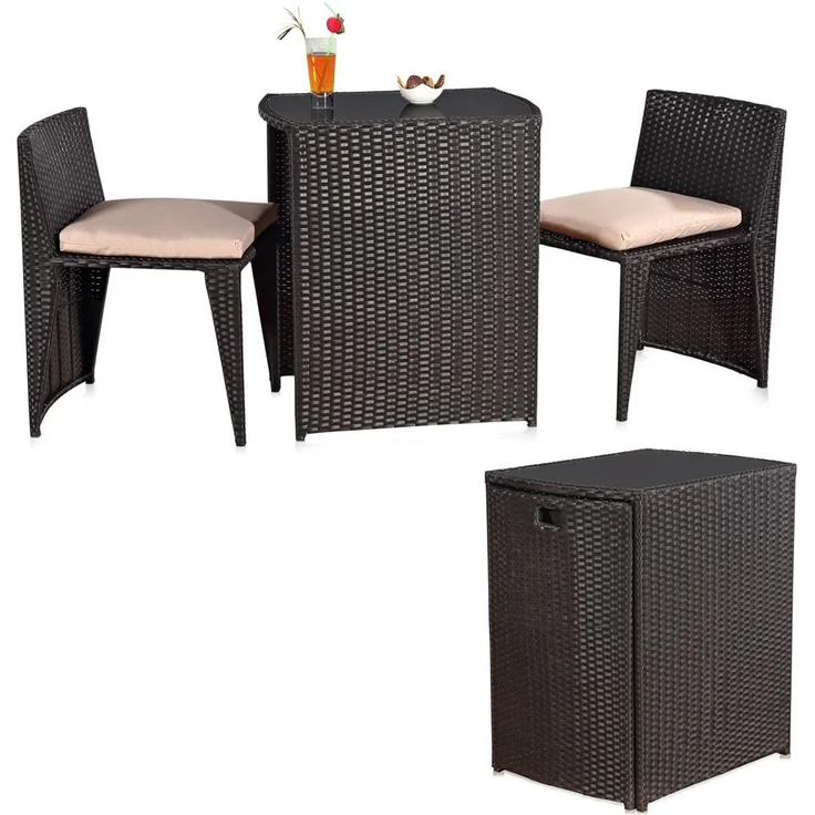 3tlg. Polyrattan Gartenset Sitzgruppe Gartenmöbel Sitzgarnitur Balkon schwarz – Bild 8