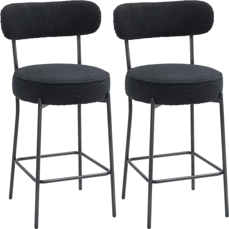 2er-Set Barstühle mit Polstersitz und Fußstütze, Fleece-Bezug, Metallrahmen, Schwarz--Schwarz--95x49x52cm--YOUDENOVA – Bild 2