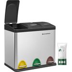 Songmics 3-in-1 Abfalleimer, Metall, 24 Liter, Silber