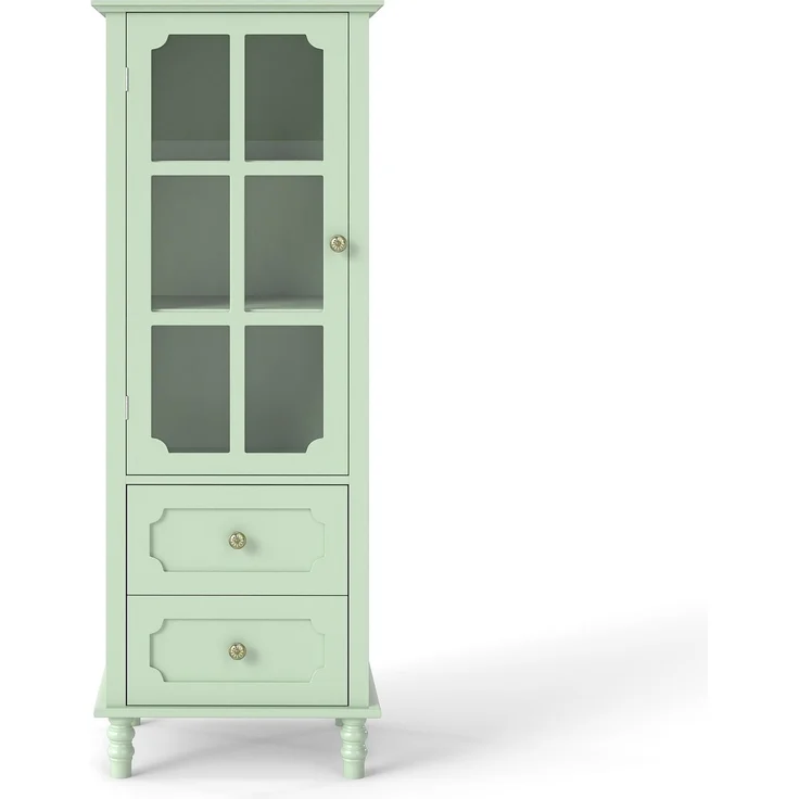 Vitrine 50 x 40 x 133 cm aus UV-lackiertem MDF mit Glastür und 2 Schubladen, mintgrün – Bild 7