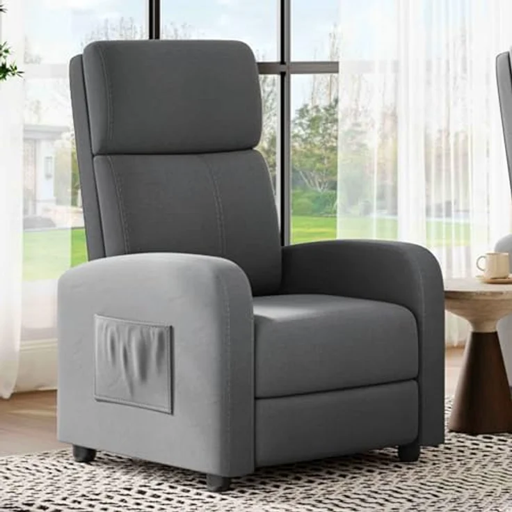 GarveeHome Relaxsessel Fernsehsessel Ruhesessel Liegesessel mit Liege-Funktion Polstersessel Leinen verstellbar Einzelliegesessel Wohnzimmer Schlafzimmer Heimkino (Grau2) – Bild 2