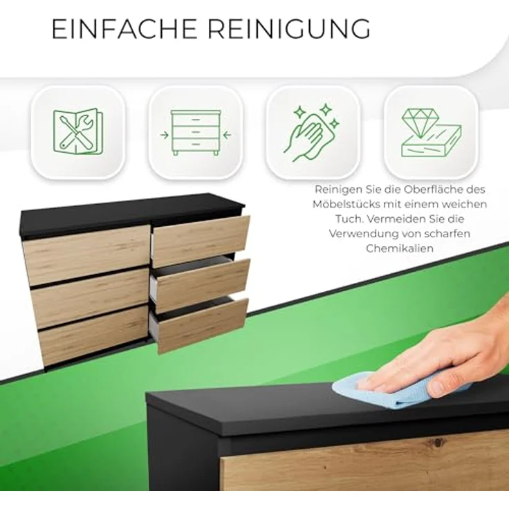 CDF Kommode Malwa M6 120| Farbe: Anthrazit - Eiche Artisan | Schrank für Dokumente, Kleinigkeiten | Ideal für Wohnzimmer, Schlafzimmer, Kinderzimmer, Jugendzimmer und Büro | 6 geräumige Schubladen – Bild 7
