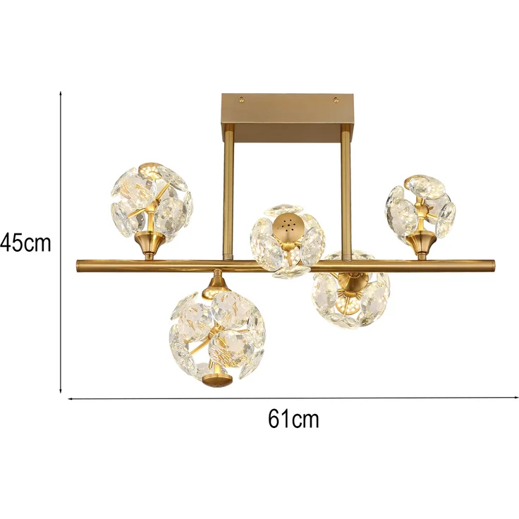 LED Deckenleuchte VIRINA 5-flammig Gold mit Kristall Glaskugeln, Breite 61cm – Bild 4