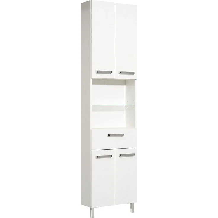 Saphir Hochschrank Quickset Badschrank 50 cm breit, 4 Türen, 2 Nischen, 1 Schublade Badezimmer-Hochschrank inkl. Türdämpfer, Griffe in Chrom glänzend – Bild 1