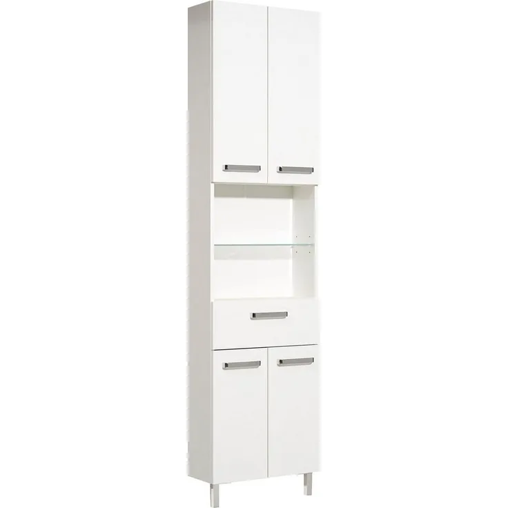 Saphir Hochschrank Quickset Badschrank 50 cm breit, 4 Türen, 2 Nischen, 1 Schublade Badezimmer-Hochschrank inkl. Türdämpfer, Griffe in Chrom glänzend