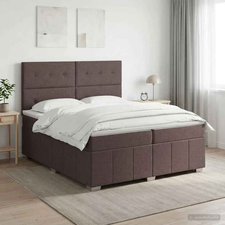 vidaXL Boxspringbett mit Matratze Dunkelbraun 200x200 cm Stoff 3454221 – Bild 1