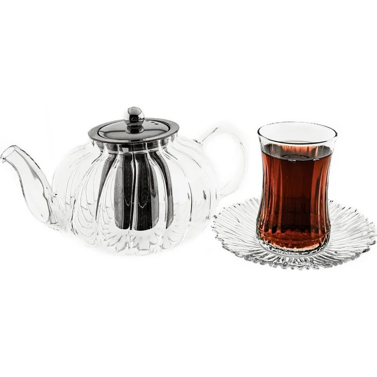 Almina Teekanne "Rosie", Glasteekanne mit Edelstahl-Sieb und Deckel, 1000 ml, transparent