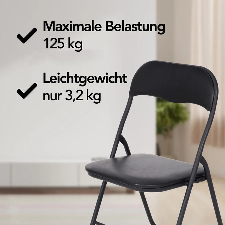 Brixy 2er Set Klappstühle - Klappstühle - PVC - Esstischstühle - Klappstühle - 43 x 47 x 80 cm - Stühle - Schwarz – Bild 7