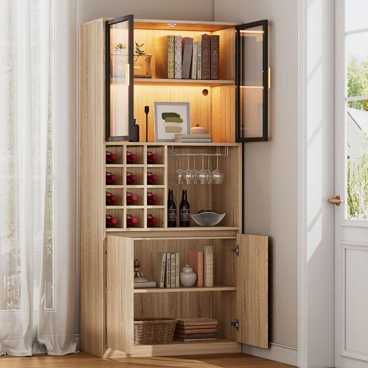 Badezimmerschrank,Spirituosenschrank,Vitrine Vitrinenschrank mit Glastüren und Beleuchtung 180 CM – Bild 3