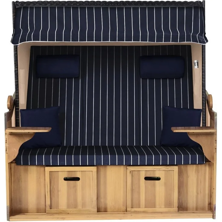 Strandkorb Hanse Strandkorb Strandkorb Ostsee XXL 2,5 Sitzer Volllieger Schwarz Blau, BxTxH: 150x80x160 cm, Ostsee XXL Volllieger, Ostsee 2,5-Sitzer Modell 2025, Stabiles Wacholder mit handgefertigtem Polyrattangeflecht – Bild 1