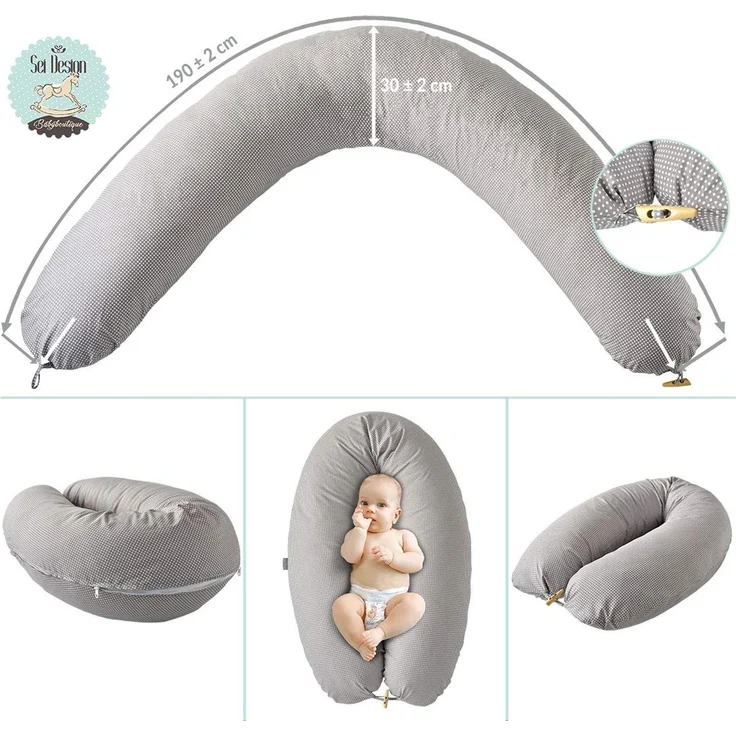 sei Design Stillkissenbezug 100% Baumwolle passend für Stillkissen XXL, Bezug für Schwangerschaftskissen, Seitenschläferkissen 190x30 cm, mit Reißverschluss, waschbar und Schadstoffgeprüft – Bild 5