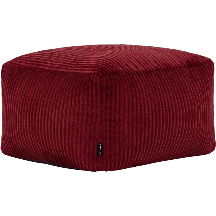 Icon Amara Hocker, Burgund, Flauschiger Cord Stoff, Sitzsack Cord, Sitzpuff Hocker mit Füllung, Fußhocker für das Wohnzimmer, Deko Wohnzimmer