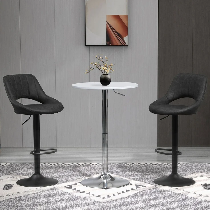 Barhocker 2er-Set, Lederoptik, drehbar, höhenverstellbar, Fußstütze, Metallrahmen, 47 x 52 x 87-109 cm, Grau--Grau--109x47x52cm--YOUDENOVA – Bild 3