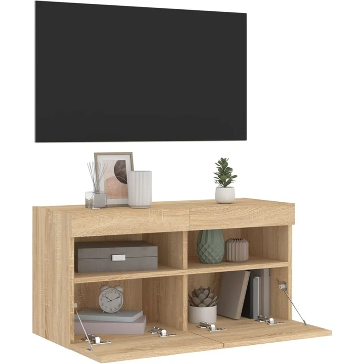 TV-Wandschrank, Fernsehschrank mit LED-Leuchten Sonoma-Eiche 80x30x40 cm – Bild 7