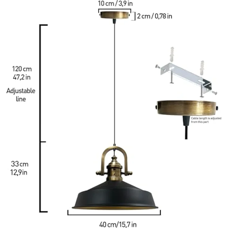 Bamyum Pendelleuchte Asletl Hängelampe Industrial aus Metall Ø41 cm, Pendelleuchte Esstisch, ohne Leuchtmittel – Bild 6