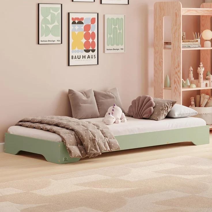 smartwood Kinderbett 120x200 Grün - Bodenbett aus Kiefernholz mit FSC-Zertifikat - Montessori Bett mit geradem Lattenrost bis zu 300 kg für Jungen und Mädchen - Einfache Montage - TILA 7