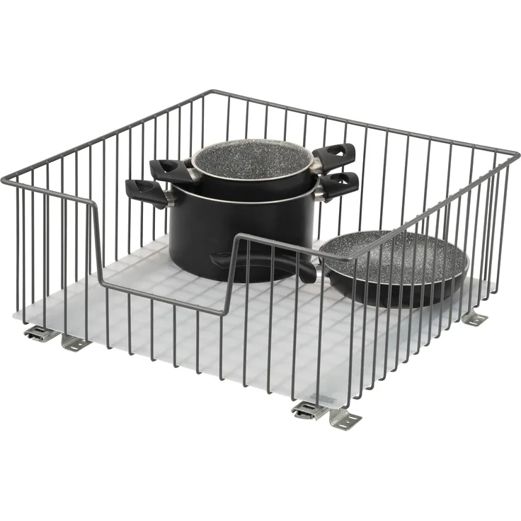 Schrank-Korbauszug für 50 cm Schrank mit Einlegeboden, aus Metall, grau
