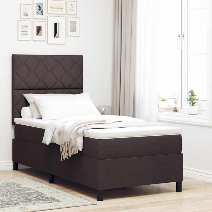 vidaXL Boxspringbett mit Kopfteil Dunkelbraun 100 x 200 cm Stoff 3342924 – Bild 1