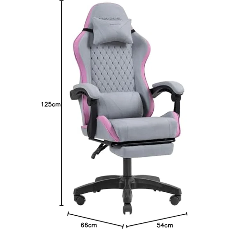 Mars Gaming MGC-X, Ergonomischer Gaming-Stuhl, Atmungsaktiver Stoff, Verstellbare Rückenlehne und Höhe, Dynamische Armlehnen, Nacken- und Lendenkissen, Bürostuhl mit Ausziehbarer Fußstütze, Rosa – Bild 3