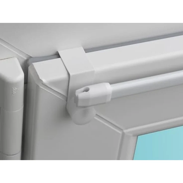 dekondo Vitragenstange Gardinenstange "Easy", weiß, rund, ausziehbar, klemmbare Fenstermontage, Befestigung ohne Bohren, ohne Kleben und ohne Werkzeug, inkl. Fensterhaken für einen Klemmbereich von 15-20 mm – Bild 4