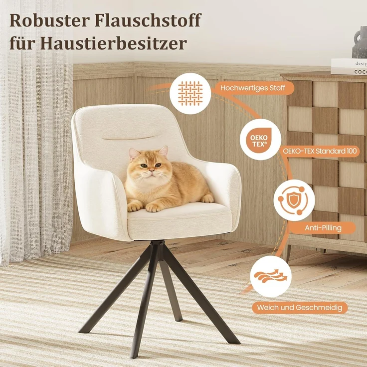 COLAMY Drehbare Esszimmerstühle 6er Set mit Armlehnen, Drehbare Polsterstühle für Küche & Esszimmer aus weichem Florstoff mit Metallgestell und Rückenlehne, für Esszimmer, Küche, Büro,Beige – Bild 7